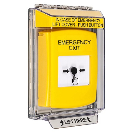 GLR241EX-EN STI Yellow Indoor/Outdoor Low Profile Flush Mount w/ Sound Key-to-Reset Push Button with EMERGENCY EXIT Label English