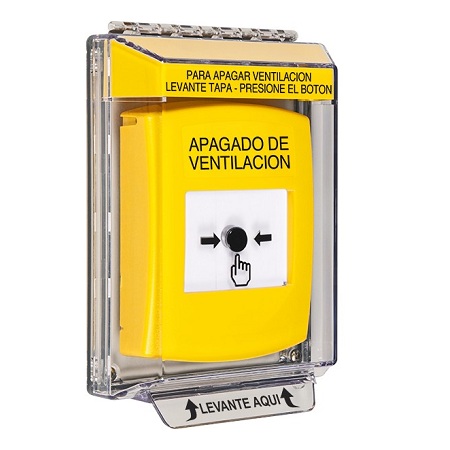 GLR241HV-ES STI Yellow Indoor/Outdoor Low Profile Flush Mount w/ Sound Key-to-Reset Push Button with HVAC SHUT-DOWN Label Spanish