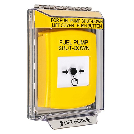 GLR241PS-EN STI Yellow Indoor/Outdoor Low Profile Flush Mount w/ Sound Key-to-Reset Push Button with FUEL PUMP SHUT-DOWN Label English