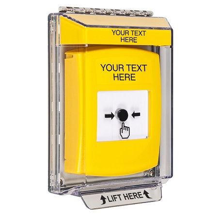 GLR241ZA-EN STI Yellow Indoor/Outdoor Low Profile Flush Mount w/ Sound Key-to-Reset Push Button with Non-Returnable Custom Text Label English