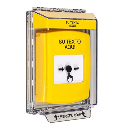 GLR241ZA-ES STI Yellow Indoor/Outdoor Low Profile Flush Mount w/ Sound Key-to-Reset Push Button with Non-Returnable Custom Text Label Spanish