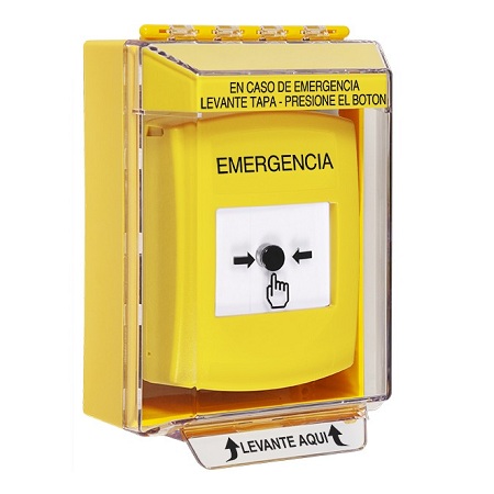 GLR271EM-ES STI Yellow Indoor/Outdoor Low Profile Surface Mount Key-to-Reset Push Button with EMERGENCY Label Spanish