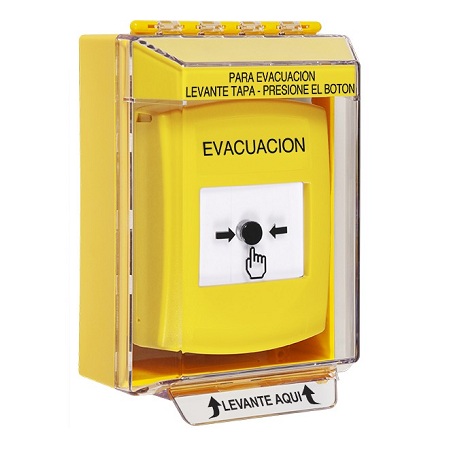 GLR271EV-ES STI Yellow Indoor/Outdoor Low Profile Surface Mount Key-to-Reset Push Button with EVACUATION Label Spanish