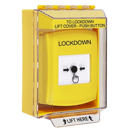 GLR271LD-EN STI Yellow Indoor/Outdoor Low Profile Surface Mount Key-to-Reset Push Button with LOCKDOWN Label English