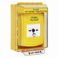GLR271PX-EN STI Yellow Indoor/Outdoor Low Profile Surface Mount Key-to-Reset Push Button with PUSH TO EXIT Label English