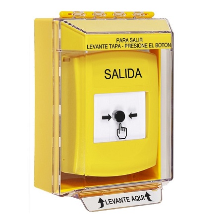 GLR271XT-ES STI Yellow Indoor/Outdoor Low Profile Surface Mount Key-to-Reset Push Button with EXIT Label Spanish