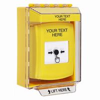 GLR271ZA-EN STI Yellow Indoor/Outdoor Low Profile Surface Mount Key-to-Reset Push Button with Non-Returnable Custom Text Label English