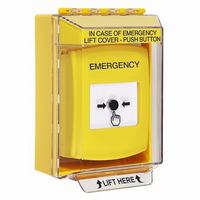 GLR281EM-EN STI Yellow Indoor/Outdoor Low Profile Surface Mount w/ Sound Key-to-Reset Push Button with EMERGENCY Label English