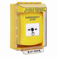 GLR281ES-EN STI Yellow Indoor/Outdoor Low Profile Surface Mount w/ Sound Key-to-Reset Push Button with EMERGENCY STOP Label English