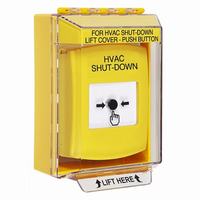 GLR281HV-EN STI Yellow Indoor/Outdoor Low Profile Surface Mount w/ Sound Key-to-Reset Push Button with HVAC SHUT-DOWN Label English