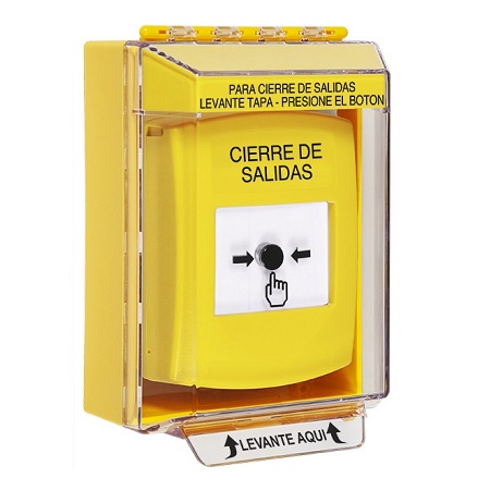 GLR281LD-ES STI Yellow Indoor/Outdoor Low Profile Surface Mount w/ Sound Key-to-Reset Push Button with LOCKDOWN Label Spanish