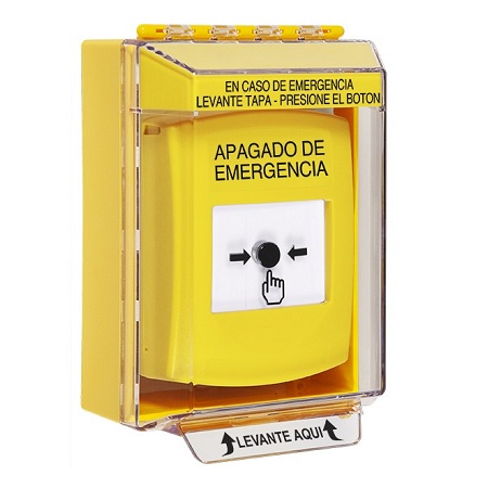 GLR281PO-ES STI Yellow Indoor/Outdoor Low Profile Surface Mount w/ Sound Key-to-Reset Push Button with EMERGENCY POWER OFF Label Spanish