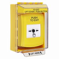 GLR281PX-EN STI Yellow Indoor/Outdoor Low Profile Surface Mount w/ Sound Key-to-Reset Push Button with PUSH TO EXIT Label English