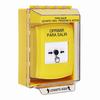 GLR281PX-ES STI Yellow Indoor/Outdoor Low Profile Surface Mount w/ Sound Key-to-Reset Push Button with PUSH TO EXIT Label Spanish