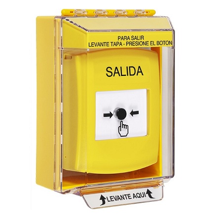 GLR281XT-ES STI Yellow Indoor/Outdoor Low Profile Surface Mount w/ Sound Key-to-Reset Push Button with EXIT Label Spanish