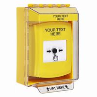 GLR281ZA-EN STI Yellow Indoor/Outdoor Low Profile Surface Mount w/ Sound Key-to-Reset Push Button with Non-Returnable Custom Text Label English