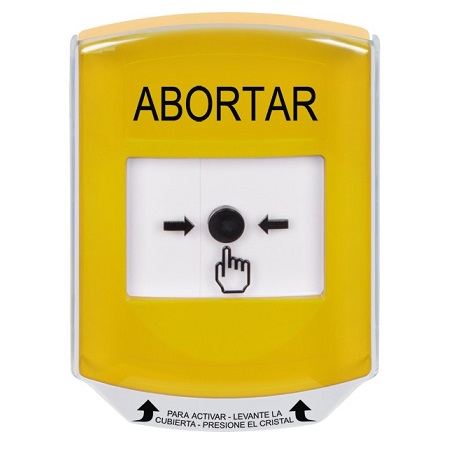 GLR2A1AB-ES STI Yellow Indoor Only Shield w/ Sound Key-to-Reset Push Button with ABORT Label Spanish