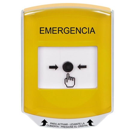 GLR2A1EM-ES STI Yellow Indoor Only Shield w/ Sound Key-to-Reset Push Button with EMERGENCY Label Spanish