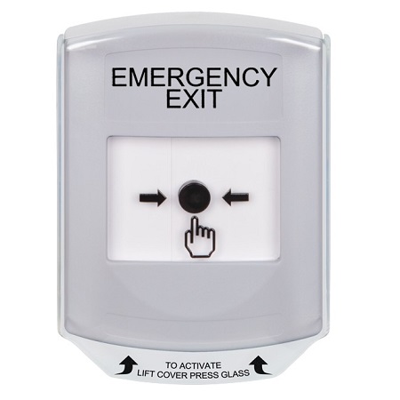 GLR321EX-EN STI White Indoor Only Shield Key-to-Reset Push Button with EMERGENCY EXIT Label English