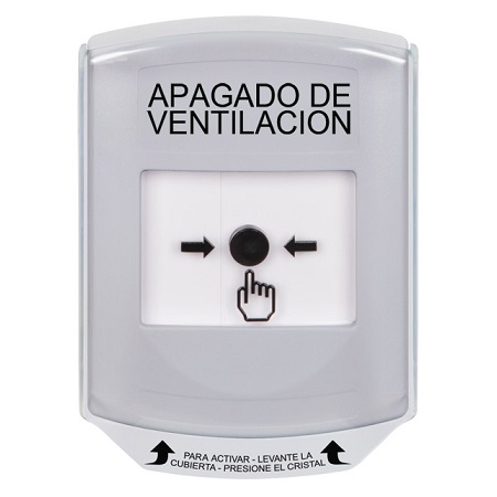 GLR321HV-ES STI White Indoor Only Shield Key-to-Reset Push Button with HVAC SHUT-DOWN Label Spanish