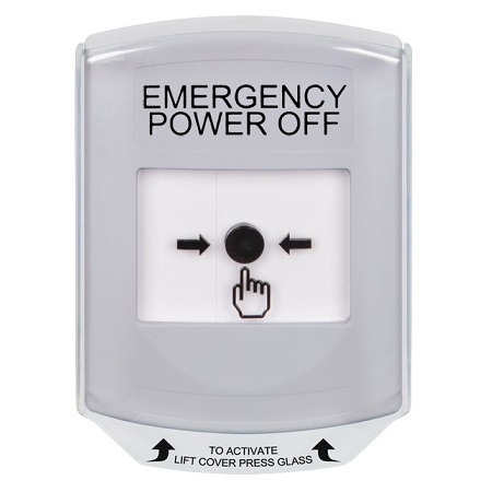 GLR321PO-EN STI White Indoor Only Shield Key-to-Reset Push Button with EMERGENCY POWER OFF Label English
