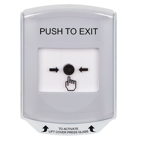 GLR321PX-EN STI White Indoor Only Shield Key-to-Reset Push Button with PUSH TO EXIT Label English