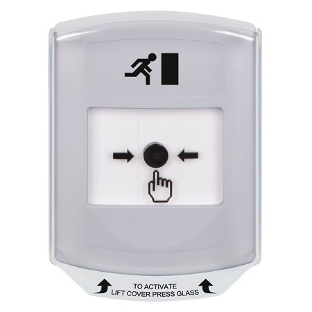 GLR321RM-EN STI White Indoor Only Shield Key-to-Reset Push Button with Running Man Icon English
