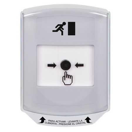 GLR321RM-ES STI White Indoor Only Shield Key-to-Reset Push Button with Running Man Icon Spanish