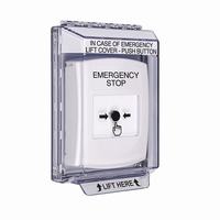 GLR331ES-EN STI White Indoor/Outdoor Low Profile Flush Mount Key-to-Reset Push Button with EMERGENCY STOP Label English