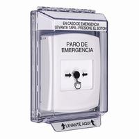 GLR331ES-ES STI White Indoor/Outdoor Low Profile Flush Mount Key-to-Reset Push Button with EMERGENCY STOP Label Spanish