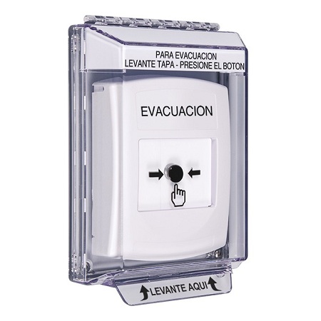 GLR331EV-ES STI White Indoor/Outdoor Low Profile Flush Mount Key-to-Reset Push Button with EVACUATION Label Spanish