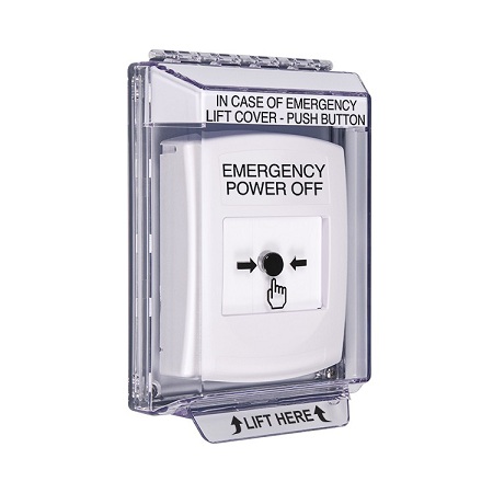 GLR331PO-EN STI White Indoor/Outdoor Low Profile Flush Mount Key-to-Reset Push Button with EMERGENCY POWER OFF Label English