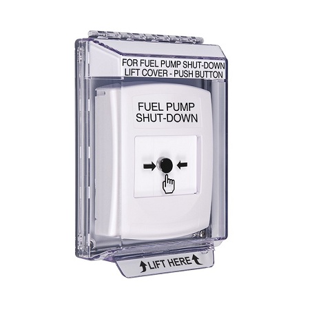 GLR331PS-EN STI White Indoor/Outdoor Low Profile Flush Mount Key-to-Reset Push Button with FUEL PUMP SHUT-DOWN Label English