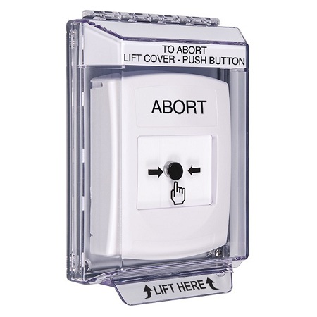 GLR341AB-EN STI White Indoor/Outdoor Low Profile Flush Mount w/ Sound Key-to-Reset Push Button with ABORT Label English