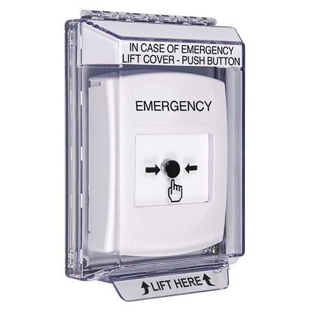 GLR341EM-EN STI White Indoor/Outdoor Low Profile Flush Mount w/ Sound Key-to-Reset Push Button with EMERGENCY Label English