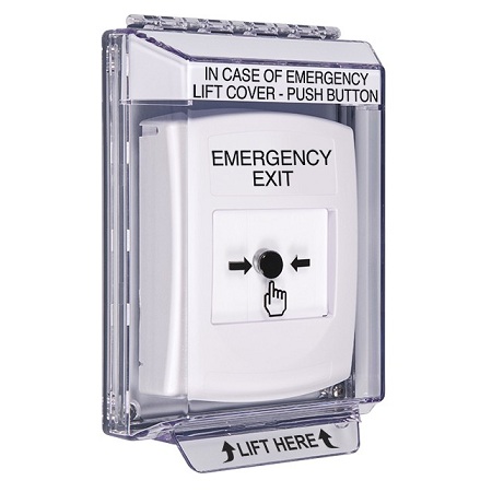 GLR341EX-EN STI White Indoor/Outdoor Low Profile Flush Mount w/ Sound Key-to-Reset Push Button with EMERGENCY EXIT Label English