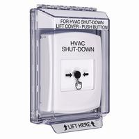 GLR341HV-EN STI White Indoor/Outdoor Low Profile Flush Mount w/ Sound Key-to-Reset Push Button with HVAC SHUT-DOWN Label English