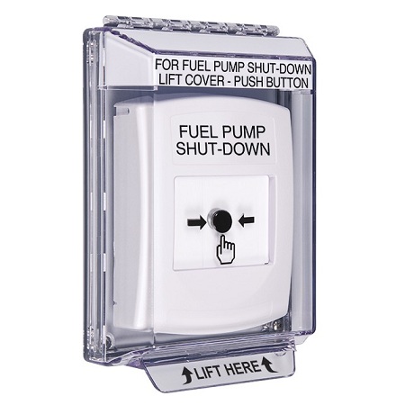 GLR341PS-EN STI White Indoor/Outdoor Low Profile Flush Mount w/ Sound Key-to-Reset Push Button with FUEL PUMP SHUT-DOWN Label English