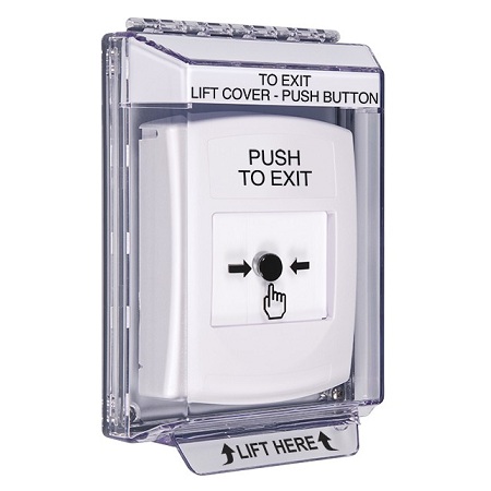 GLR341PX-EN STI White Indoor/Outdoor Low Profile Flush Mount w/ Sound Key-to-Reset Push Button with PUSH TO EXIT Label English