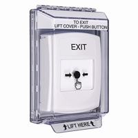 GLR341XT-EN STI White Indoor/Outdoor Low Profile Flush Mount w/ Sound Key-to-Reset Push Button with EXIT Label English