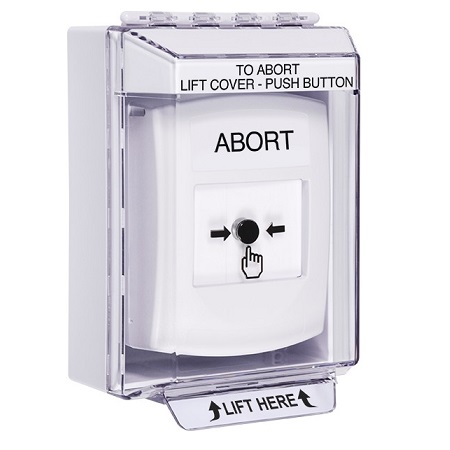 GLR371AB-EN STI White Indoor/Outdoor Low Profile Surface Mount Key-to-Reset Push Button with ABORT Label English