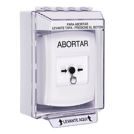 GLR371AB-ES STI White Indoor/Outdoor Low Profile Surface Mount Key-to-Reset Push Button with ABORT Label Spanish