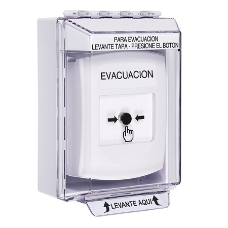 GLR371EV-ES STI White Indoor/Outdoor Low Profile Surface Mount Key-to-Reset Push Button with EVACUATION Label Spanish