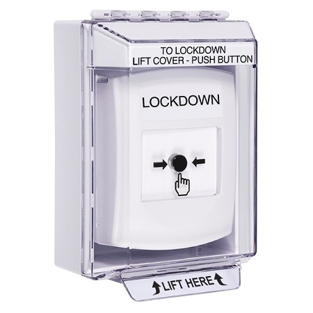 GLR371LD-EN STI White Indoor/Outdoor Low Profile Surface Mount Key-to-Reset Push Button with LOCKDOWN Label English