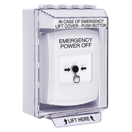GLR371PO-EN STI White Indoor/Outdoor Low Profile Surface Mount Key-to-Reset Push Button with EMERGENCY POWER OFF Label English