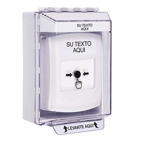 GLR371ZA-ES STI White Indoor/Outdoor Low Profile Surface Mount Key-to-Reset Push Button with Non-Returnable Custom Text Label Spanish
