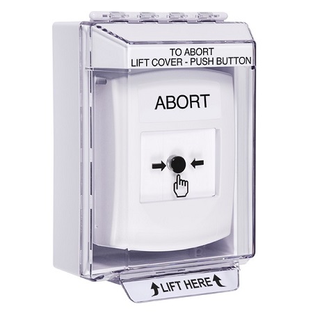 GLR381AB-EN STI White Indoor/Outdoor Low Profile Surface Mount w/ Sound Key-to-Reset Push Button with ABORT Label English