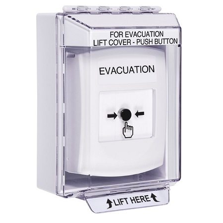 GLR381EV-EN STI White Indoor/Outdoor Low Profile Surface Mount w/ Sound Key-to-Reset Push Button with EVACUATION Label English