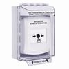 GLR381PS-ES STI White Indoor/Outdoor Low Profile Surface Mount w/ Sound Key-to-Reset Push Button with FUEL PUMP SHUT-DOWN Label Spanish