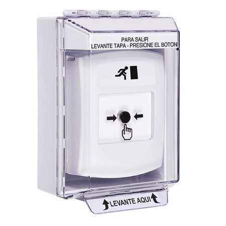 GLR381RM-ES STI White Indoor/Outdoor Low Profile Surface Mount w/ Sound Key-to-Reset Push Button with Running Man Icon Spanish